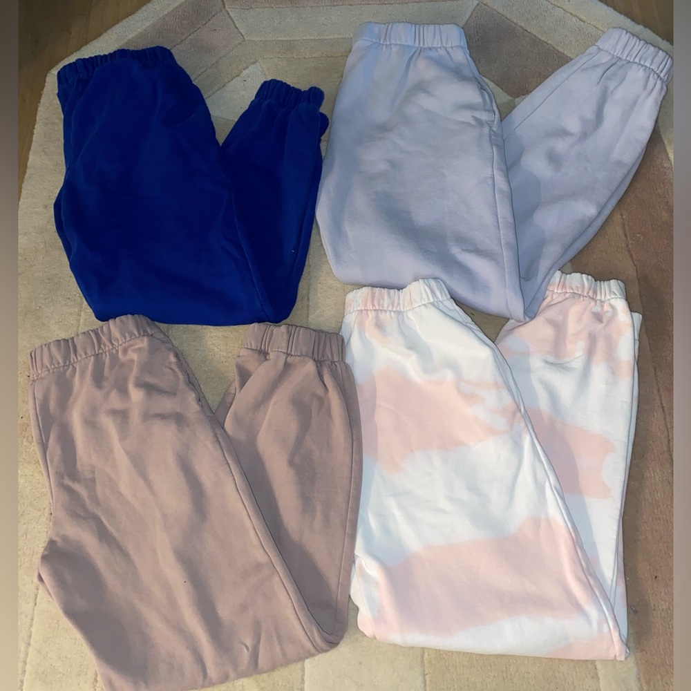 Lot of 4 Brandy Melville Joggers Pants One Size Bundle Blue Beige Tie Dye